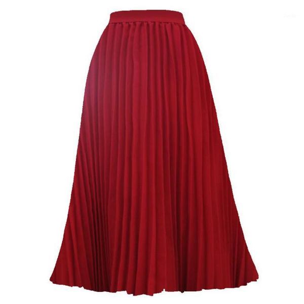 

long midi pleated skirts womens elegant high waist a line big hem flare swing skirt vintage casual office skirt faldas mujer1, Black