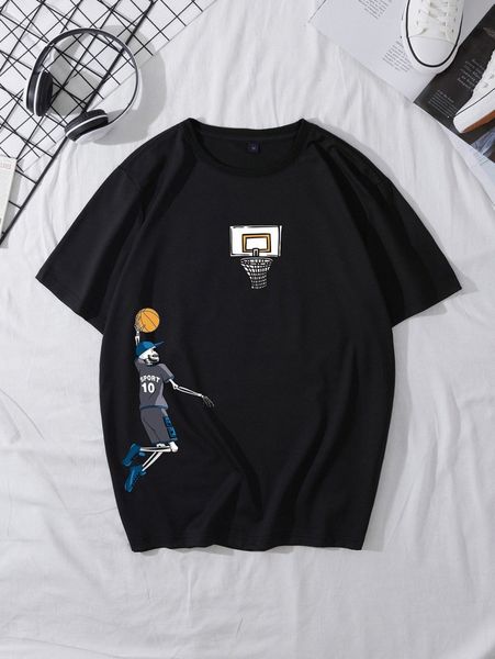 

men basketball & skeleton print tee k0kg#, White;black