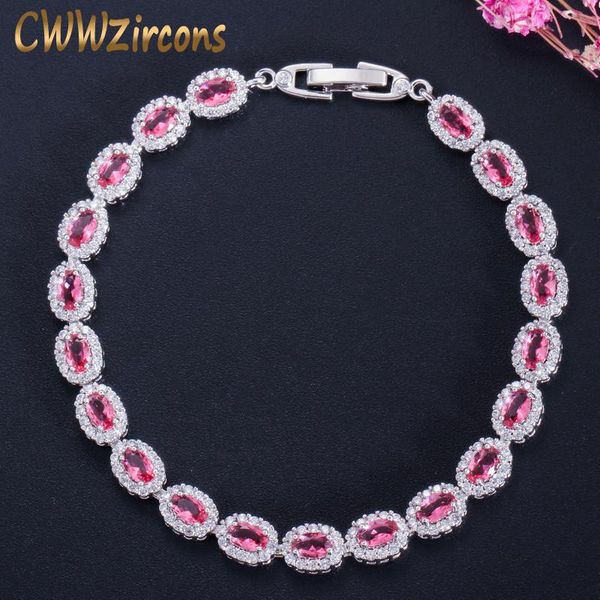 

cwwzircons fashion oval cut clear rose red cz stone luxury women tennis bracelets jewelry with cubic zirconia jewelry cb123, Golden;silver
