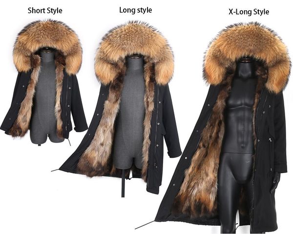 

men's down & parkas men winter jacket real raccoon fur hooded coat parka nature lining jackets man, Black