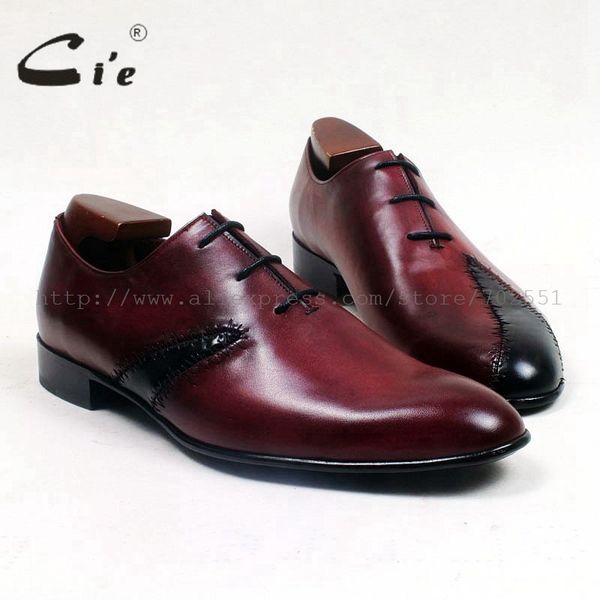 

cie round toe wine black mixed colors patches shoe100%genuine calf outsole blake craft leather breathable men shoe ox514, Black;red