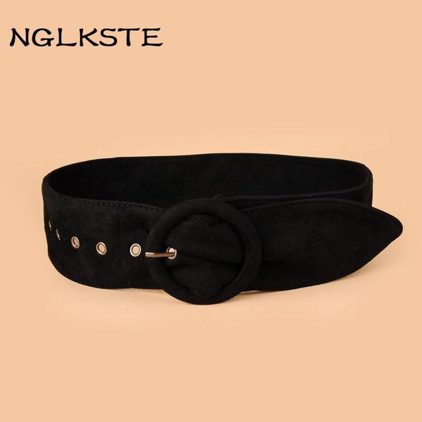 

nglkste autumn and winter ladies belt ring buckle belt all-match garment suede high-quality waist women's belts lbq086, Black;brown