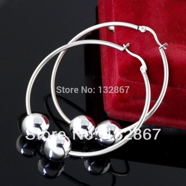 

hoop & huggie lot 5pair fashion women jewelry stainless steel 1.96'' earring w/ 2pcs 10mm acrylic bead, Golden;silver