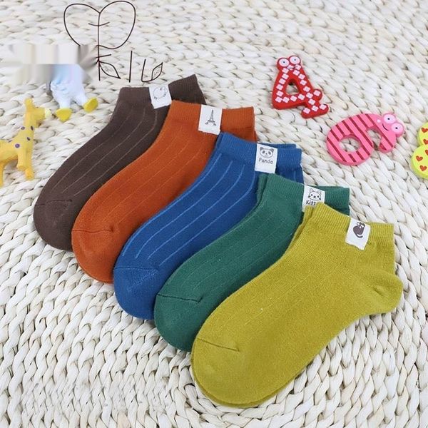 

tckho children's cotton boat spring and summer new cotton boat korean style color striped socks cartoon cloth low-baby label socks ckuv, Black