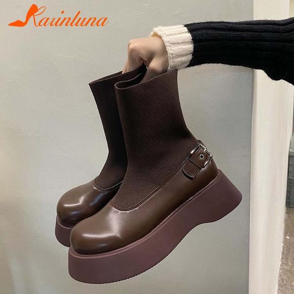 

brand new design great quality ins women shoes sock female boots patchwork buckles platform big size 39 skidproof, Black