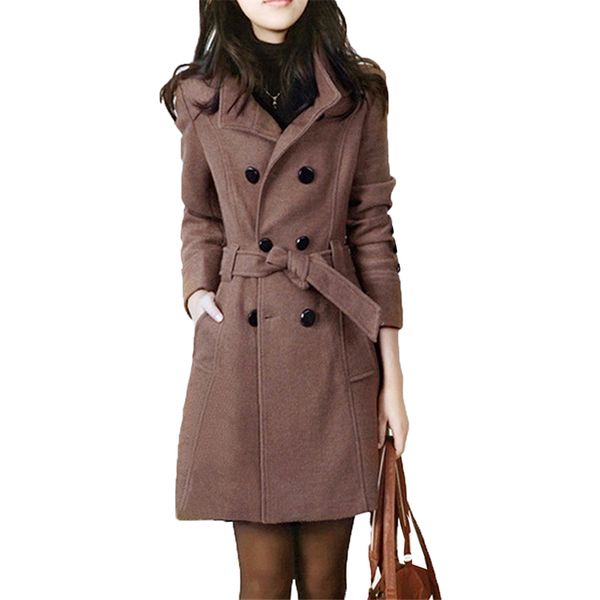 

blended women jacket 2021 autumn winter new coats large size woolen long coat double-breasted outerwear, Black
