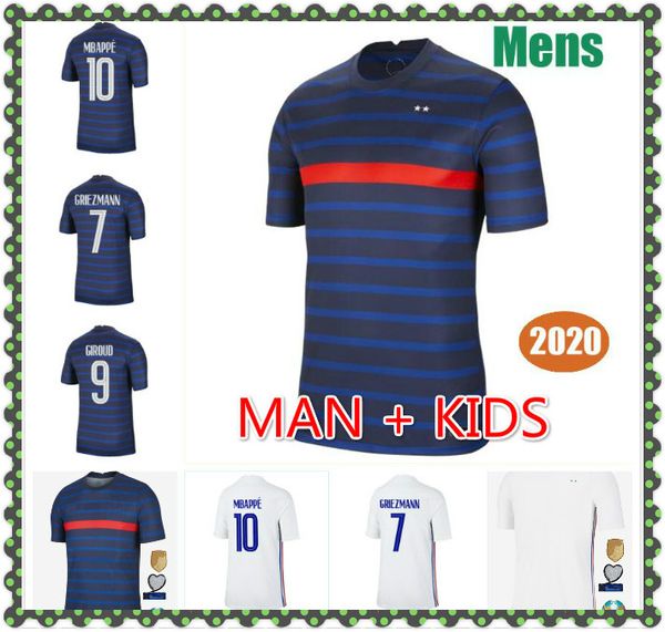 

man kids kit 20 21 france soccer jerseys 2 stars mbappe pogba griezmann giroud kante world 2020 home away football shirt camiseta de futbol, Black;yellow