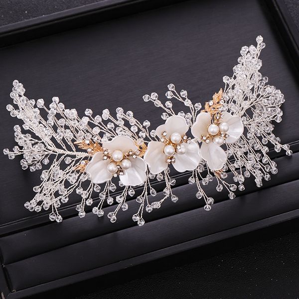 

trendy wedding hair accessories rhinestone crystal pearl headband bridal headdress princess hair strap prom party tiara handmade, Slivery;golden