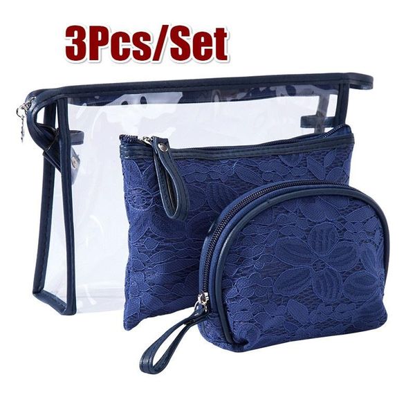 

new lace cosmetics storage bag set for women waterproof transparent pvc wash bags