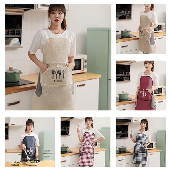 

aprons tie-automatic apron oilproof waterproof kitchen baking barbecue housework with large pockets1