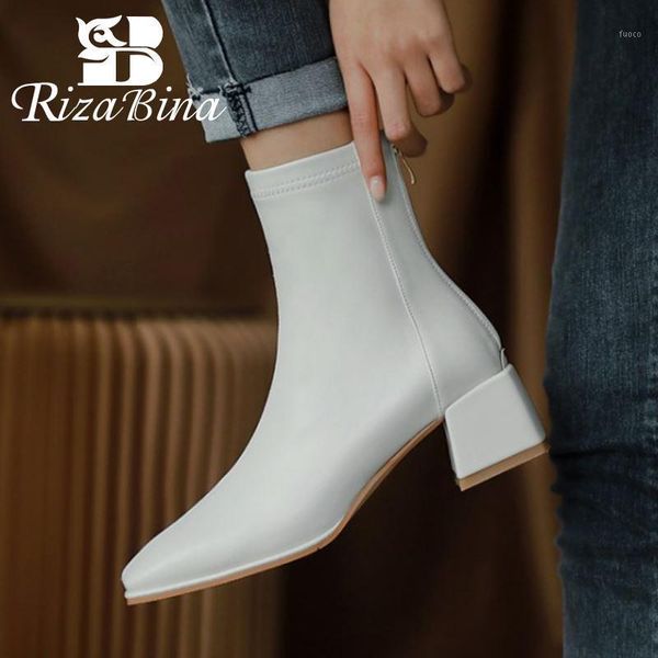 

boots rizabina women ankle thick heel zipper square toe shoes winter warm fashion footwear size 34-391, Black