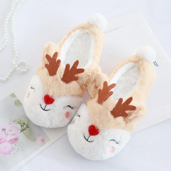 

dropshipping millffy winter slippers plush woman reindeer slippers christmas moose indoor home shoes ladies animal shoes x1020, Black