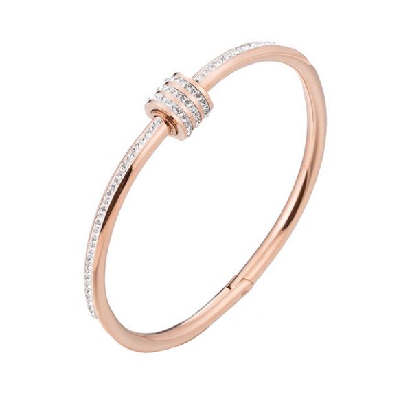 

2019 new stainless steel rose gold screw zircon opening bracelet for woman trend shopping simple fashion jewelryt for woman, Black