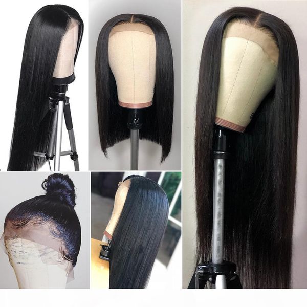 

straight 13x6 lace front wig human hair whole lace bleached knots lace frontal wigs preplucked brazilian remy hair, Black