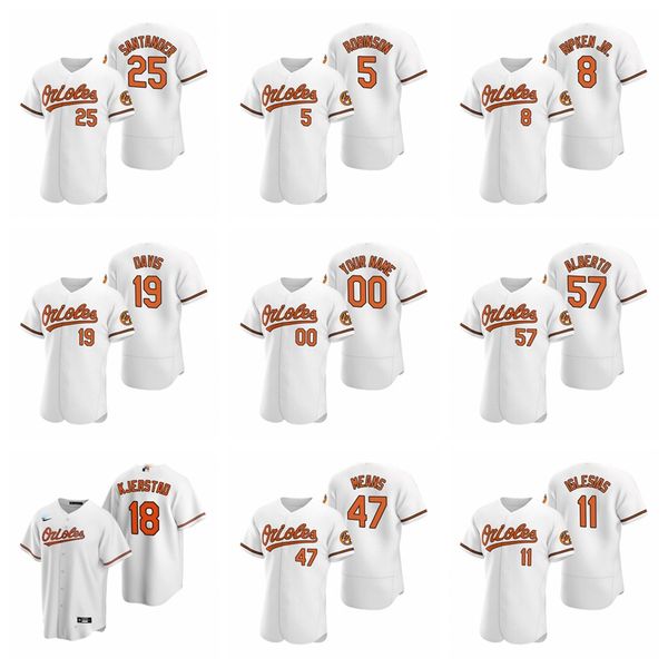 

baltimore orioles men's keegan akin white kjerstad robinson 2020 santander ripken jr. home iglesias givens means custom jersey, Black