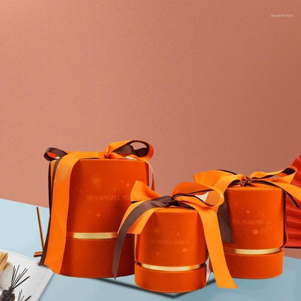 

candy box gift box present stroage high-end gift flannel for wedding gifts birthday round orange christmas packing1