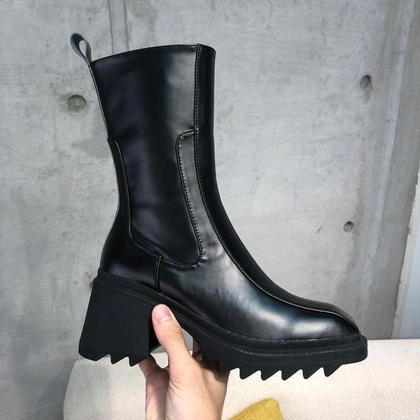

boots deat 2021 autumn and winter fashion casual round toe thick bottom zipper leather single shoes women short cool sg235, Black