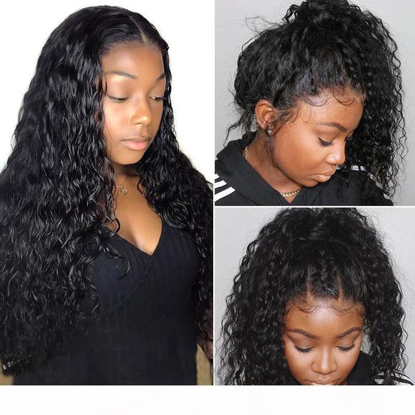 

360 lace frontal wig natural color brazilian natural wave medium size cap 8-24 inch full lace human hair wigs for black women, Black;brown