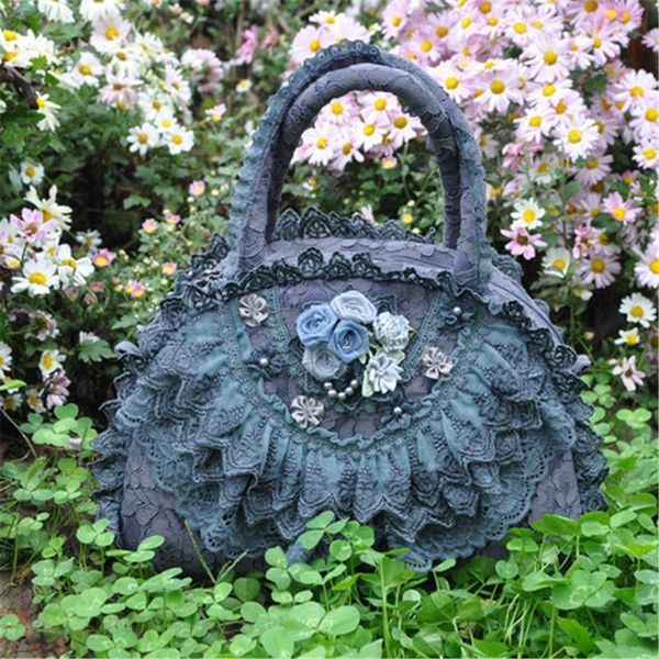 

women totes lace bags floral lolita blue bags 2020 new for women bride wedding gothic handmade vintage evening party