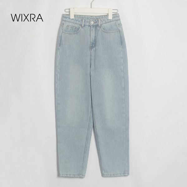 

wixra stylish denim pants female high waist jeans with fur bf casual button trousers womens streetwear autumn winter lj201012, Blue