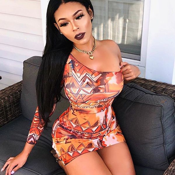 

hip skirt slant shoulder gradient single long sleeve pullover dress women's xf333