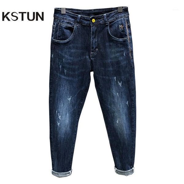 

kstun jeans men autumn and winter skinny jeans man deep blue denim pants high stretch male hombre1