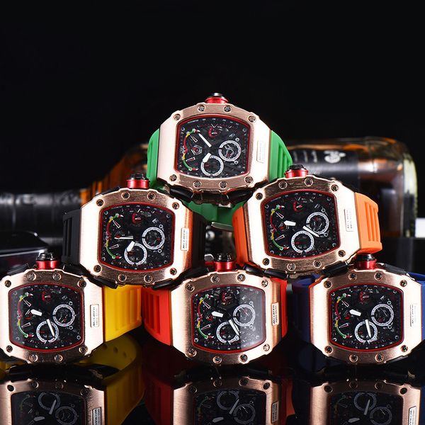 

2020 new multi-function chronograph with six needles calendar fashion hollow barrel-shaped fashion business men's watch, Slivery;brown