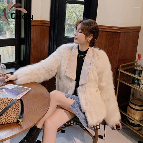 

cotday imitation fur a fur coat winter women short white online celebrity loose turn-down collar moto & biker style coat1, Black