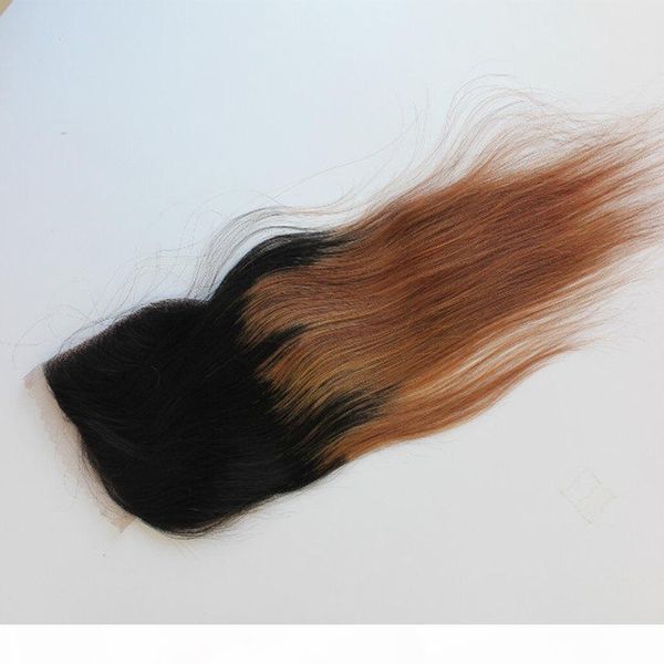 

ombre color #1b 27 4x4" human hair closure brazilian straight part closure brazilian human hair ombre hair lace closure, Black;brown