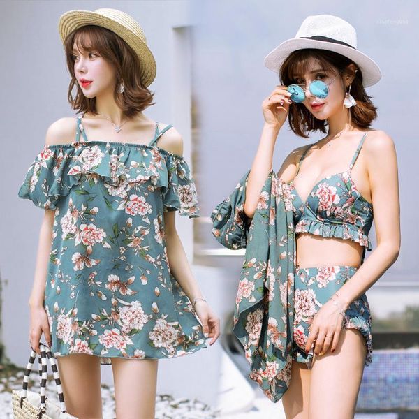 

2020 new printed women three pieces bikinis sets swimwear summer female bathing suit swimming dress beach wear swim suits1, White;black