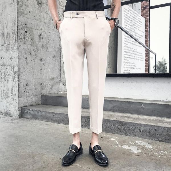 

2019 spring and summer new men's casual small size pants slim feet business casual nine points youth trousers1, Black