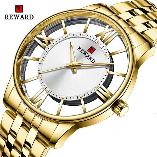 

reward brand transparent dial mens watches quartz multicolor steel watch men business waterproof bracelet wrist watch, Silver