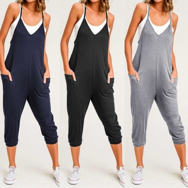 

celmia summer beach sleeveless jumpsuits women casual straps rompers loose v neck harem pants playsuits overalls s-5xl y200422, Black;white