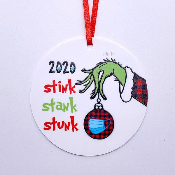 

2020 stink stank stunk mask quarantine ornaments christmas tree decoration circle christmas tree gift personalized ornament, Silver