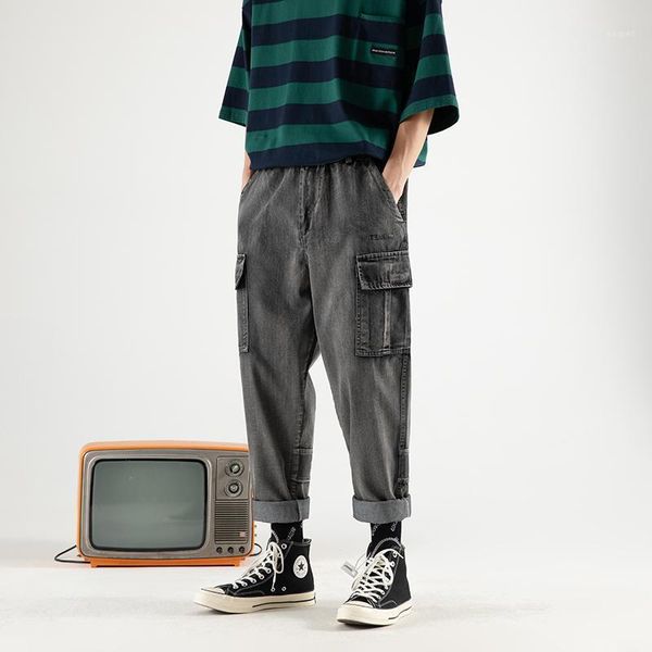 

summer new jeans men fashion retro solid color casual denim pants man streetwear wild hip hop loose trousers male clothes1, Blue