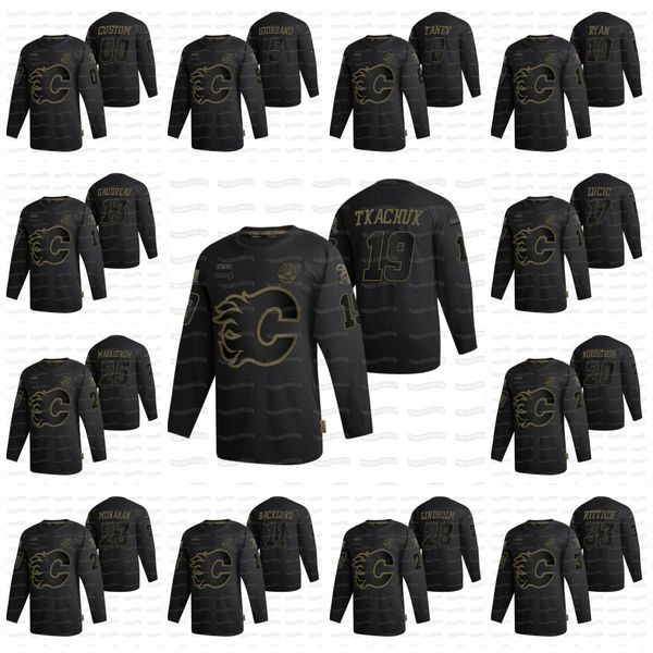 

womens jacob markstrom calgary flames 2020 salute to service matthew tkachuk johnny gaudreau monahan bennett elias lindholm backlund jersey, Black;red