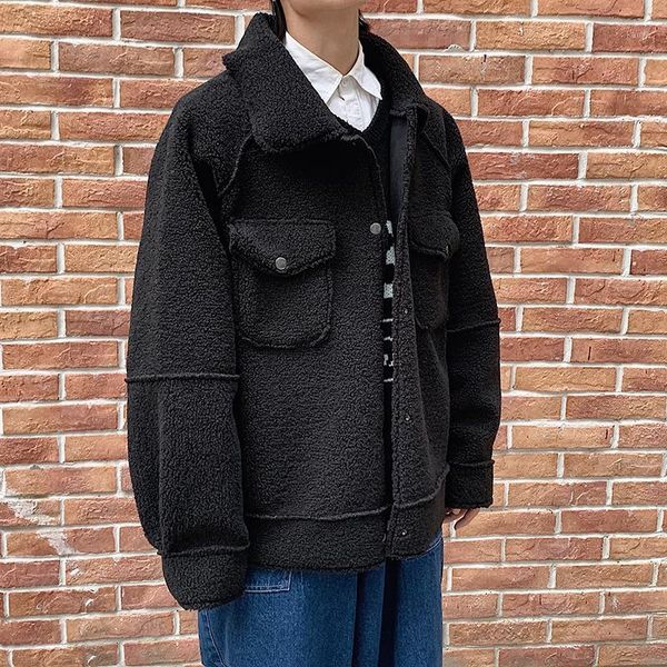 

men's cotton-padded clothes autumn/winter 2019 new lamb plain cotton-padded clothes loose casual fashion youth men's wear1, Black