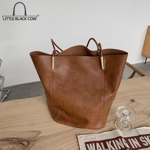 

cross body vintage big capacity shopping bag ladies soft pu leather casual tote single shoulder handbag solid color womens armpit bags