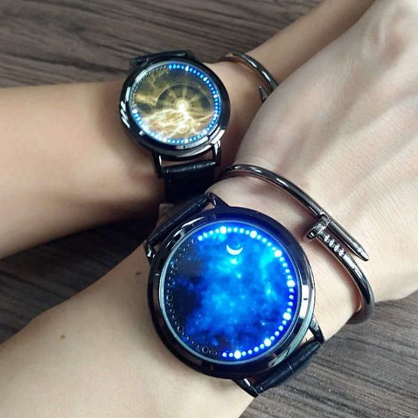 

screen led creative luminous lovers simple fashion touch men and women watch korean version real belt personality 2021gxy7, Slivery;brown
