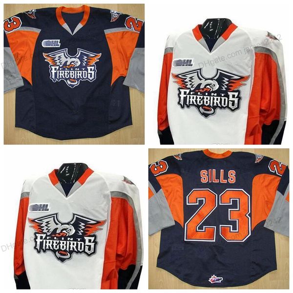 

custom retro flint firebirds 23 connor sills hockey jersey men's all stitched any size 2xs-4xl 5xl name or number jersey ing, Black;red
