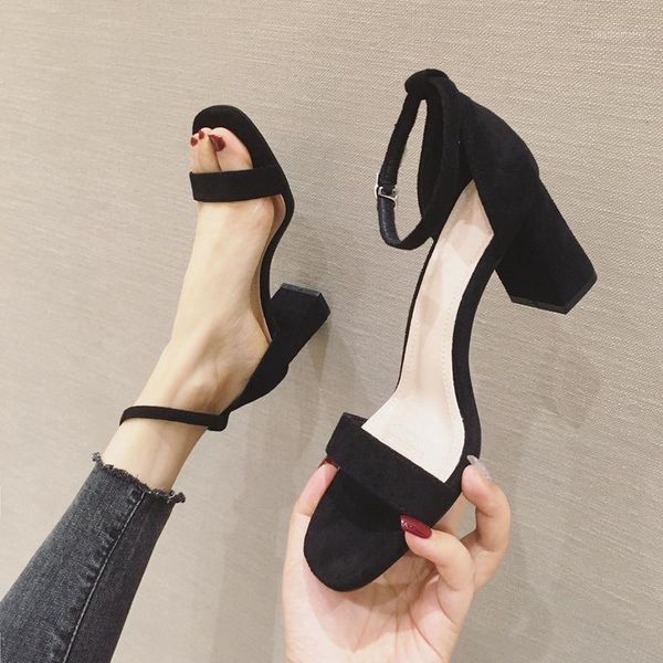

summer 2021 new women sandals almond shaped toe block heels classic female designer korea women shoes sandals1, Black