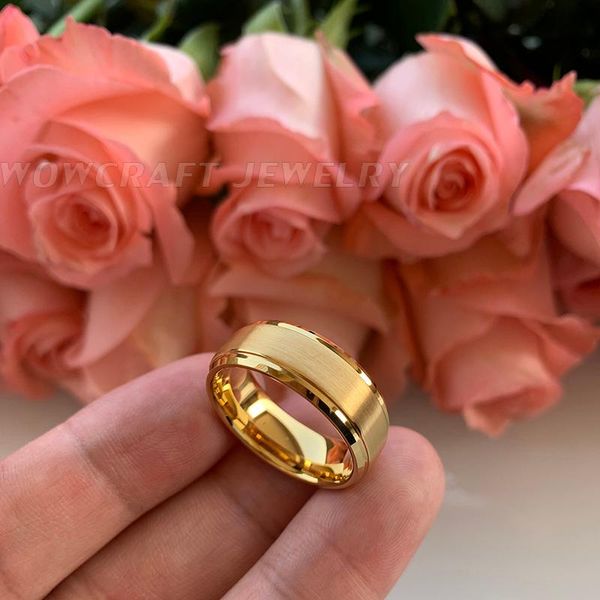 

cluster rings 8mm gold tungsten wedding band for men matte brushed high comfort fit, Golden;silver