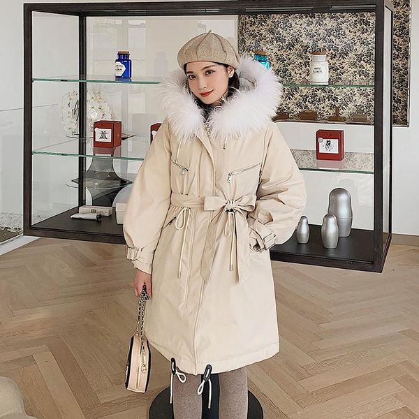 

women's down & parkas ziamonga women winter large fur hooded 2021 long jacket lined thick coat oversize outerwear, Black