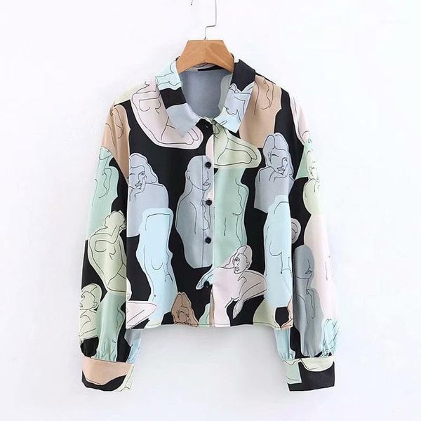 

pattern printed blouses women fashion long sleeve shirts and blouse women front buttons turn down collar female bz021, White