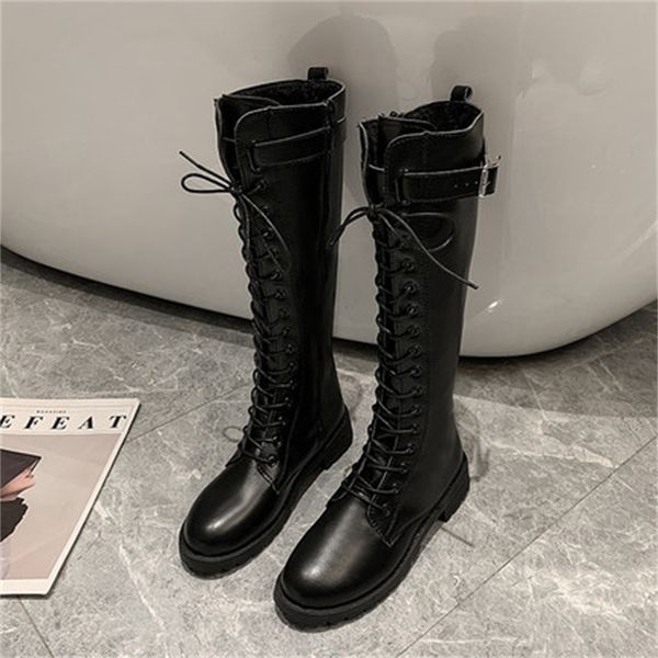 

leather 2021 new high women autumn non-slip woman cross-tied black mujer boots 35-40 av9o