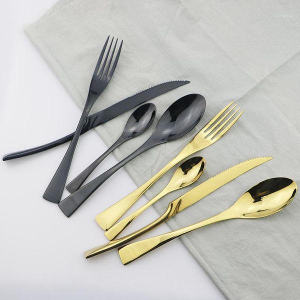 

black gold dinnerware set 304 stainless steel cutlery set sharp steak knives fork spoons dinner kitchen tableware silverware1