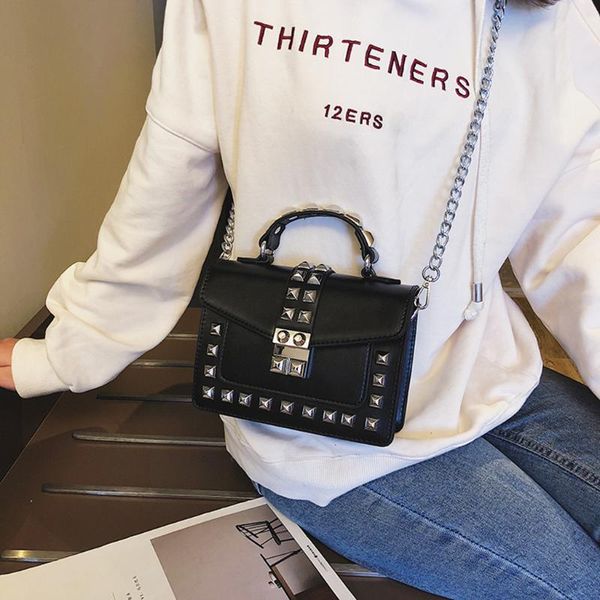

2020 fashion women cover rivet crossbody bag girls chain leather colorful messenger shoulder bag ladies pu leather bags