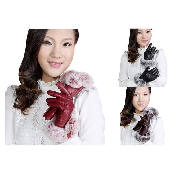 

five fingers gloves women autumn winter warm leather fur touch sn evening, Blue;gray
