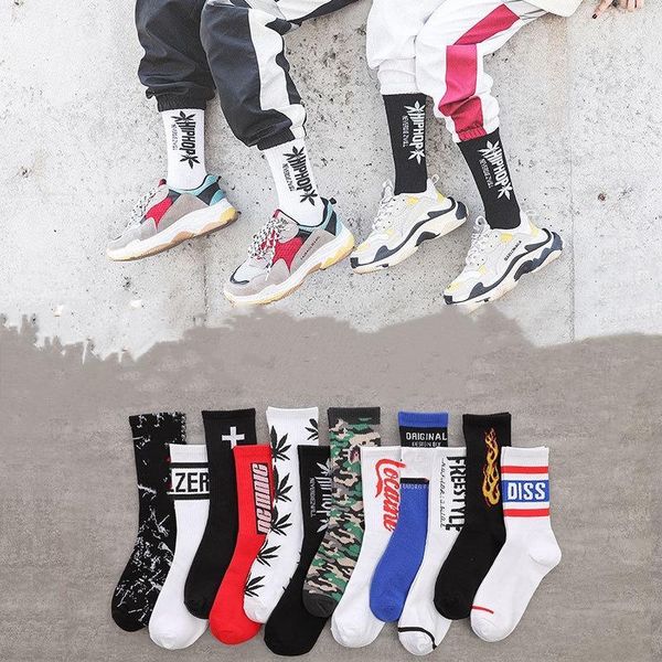 

1 pair ins style men's / women's socks cotton new tide socks in the tube street mounted hip hop skateboard sports1, Black;white