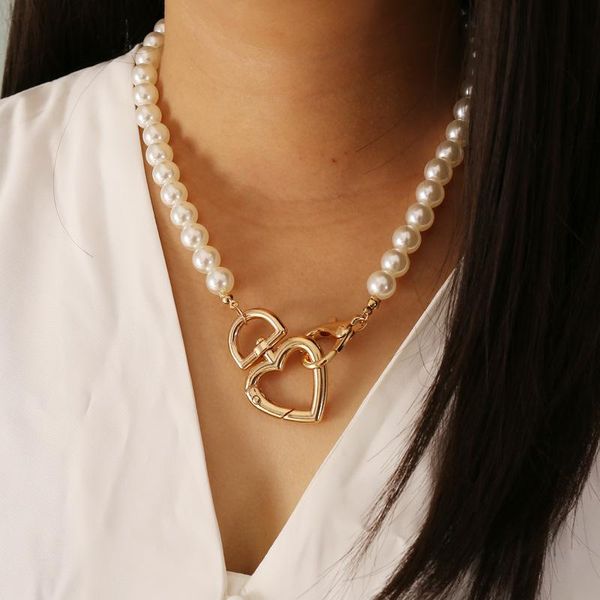 

chokers pearl heart fashion teradrop multi layered necklace for women bohemian geometric chain pendant collar jewelry, Golden;silver